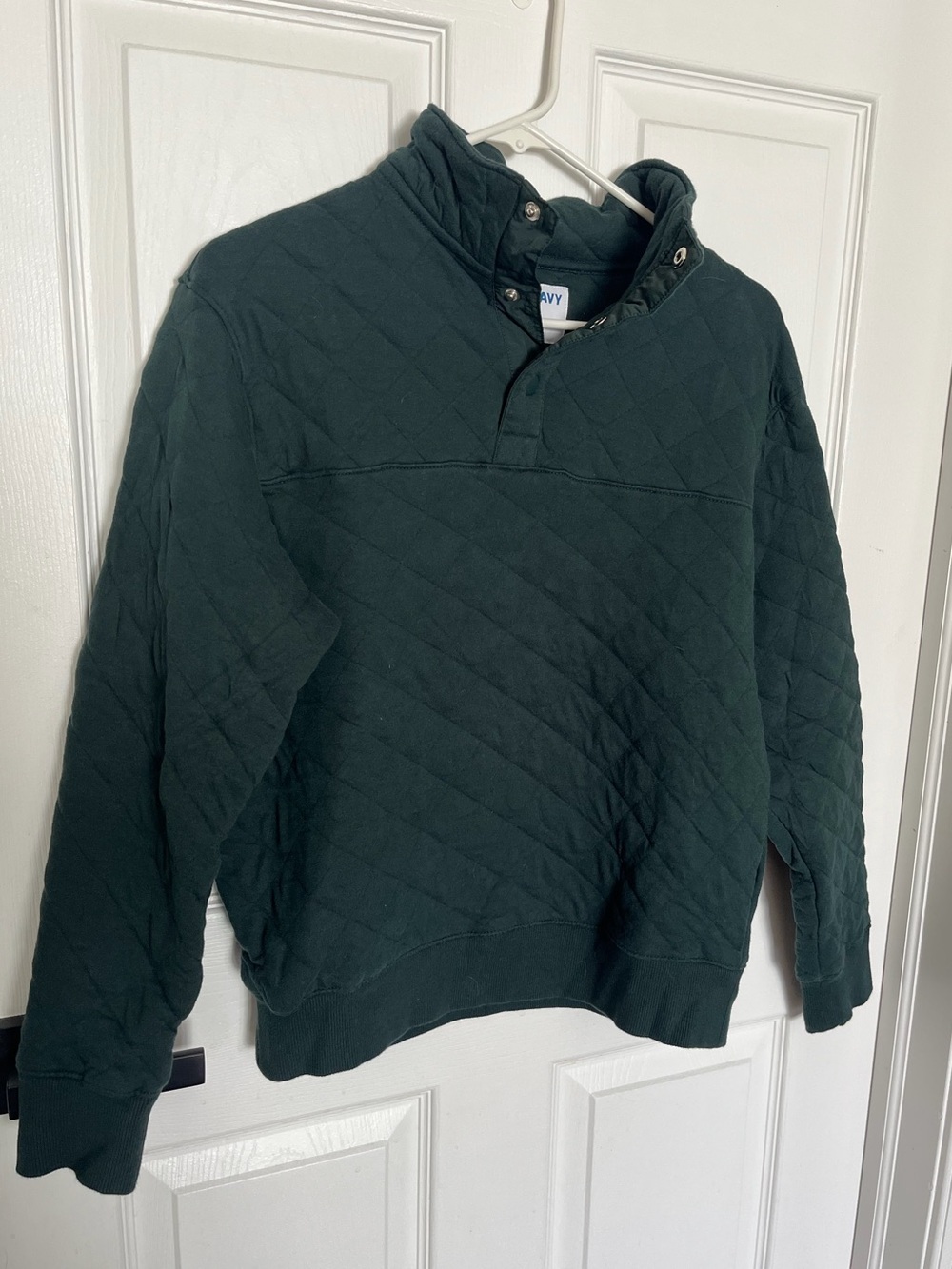 Old Navy Men’s XS Dark Green Quilted Snap-Button Pullover Sweatshirt